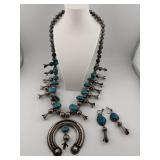 Navajo Sterling & Turquoise Squash Blossom Set