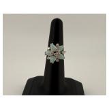 14KT White Gold Opal & Diamond Cluster Ring