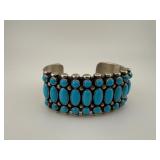 Ornate Sterling & Turquoise Cluster Cuff