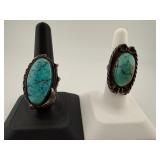 Two Sterling Silver Turquoise Oval Rings