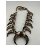M. Tsosie Sterling Turquoise & Coral Claw Necklace
