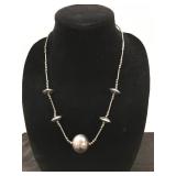 Sterling Silver Beaded Necklace with Disk Accents
