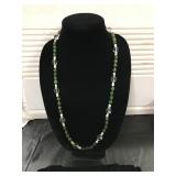 Green Beaded Necklace with Clear Glass Accents