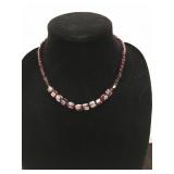 Beaded Necklace with Red and Clear Crystal Accents