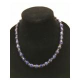 Beaded Necklace with Blue Spherical Beads and Meta