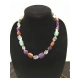 Multi-Stone Beaded Necklace on Black Display Stand