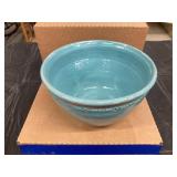 Ann Brink Blue Ceramic Bowl with Embossed Detailin