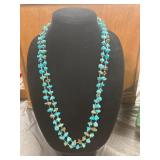 Turquoise Chip Bead Necklace with Brown Spacers
