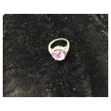 Silver-Toned Ring with Pink Oval Gemstone