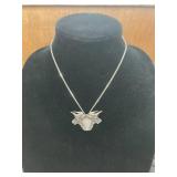 Sterling Silver Bull Head Pendant Necklace