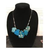 Beaded Necklace with Turquoise-Colored Stone Slabs