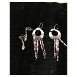 Silver Earring Set with Beaded Dangle Design