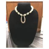 Beaded Necklace with Teardrop-Shaped Metal Pendant