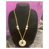 Yellow Cord Necklace with Circular Stone Pendant a