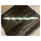 Silver-Tone Bracelet with Green Enamel Inlay on Bl