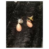 Gold-Toned Drop Earrings with Teardrop Pink Stone