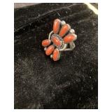 Silver Ring with Coral Cabochons