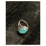 Sterling Silver Ring with Turquoise Cabochon