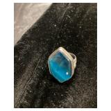 Silver-Tone Ring with Faceted Blue Stone