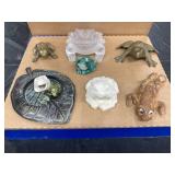 Frog-Themed Figures in Pottery, Brass, and Glass