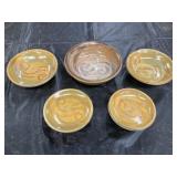 Five Ann Brink Pottery Bowls with Swirl Decoration