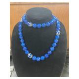 Blue Beaded Necklace with Gold Accents