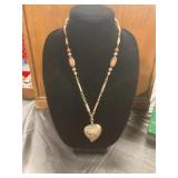 Heart Pendant Necklace with Mixed Beads and Chain