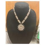 Silver Necklace with Leaf Links and Star Pendant