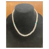 Silver Bead Necklace With Turquoise Accents