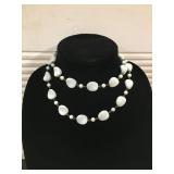 Double-Strand White Beaded Necklace with Round Acc