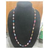 Glass Bead Necklace with Multicolor Designs