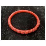 Carved Red Cinnabar-Style Bangle Bracelet