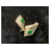 Gold-Tone Clip-On Earrings with Green Cabochon Acc