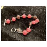 Gold-Tone Bracelet with Pink and Marbled Beads