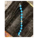 Blue Beaded Bracelet with Silver-Tone Clasp