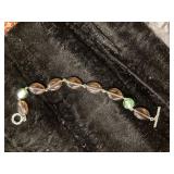 Silver-Tone Bracelet with Smoky Quartz and Green B