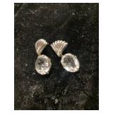 Silver Earrings with Oval Cut Clear Stones