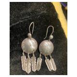 Sterling Silver Dangle Earrings with Feather Motif