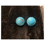 Turquoise-Inlaid Button-Style Earrings