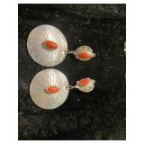 Sterling Silver and Coral Drop Earrings
