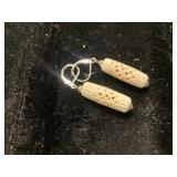 Carved Bone and Metal Drop Earrings
