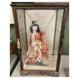Japanese Geisha Doll in Glass Display Case