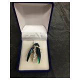 Insect Brooch with Green and Blue Enamel in Box