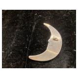 Half Moon Silver Pin with Engraved Face Design