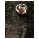 Silver Ring with Oval Brown Cabochon Stone