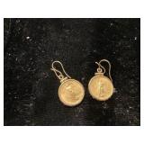 Gold Tone Earrings Featuring Coin-Inspired Design