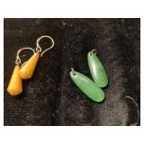 Yellow and Green Dangle Earrings with Metal Hooks