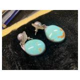 Sterling Silver Earrings with Turquoise and Pearls