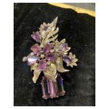 Silver-Tone Floral Brooch With Purple Glass Stones