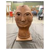 Terracotta Smiling Bust Sculpture on Base